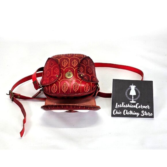 Art93 Women's Red Leather Owl Hand-Stitched Crossbody Purse Size Small 1699 - Picture 9 of 11